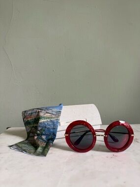 Dolce & Gabbana ALTA MODA Red Glitter Round Sunglasses with Printed Scarf
